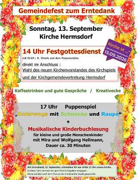 Kirche Hermsdorf Einladung zum Gemeindefest zum Erntedank am 13. September 2026